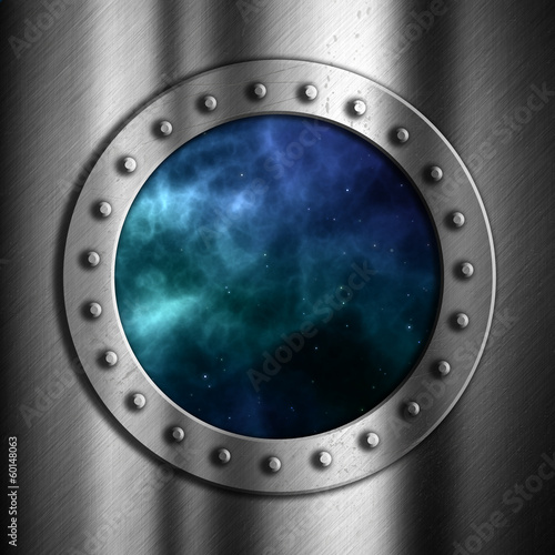 Fototapeta Naklejka Na Ścianę i Meble -  Brushed metal background with space porthole
