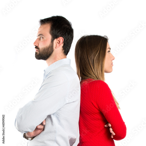 Couple over white background.
