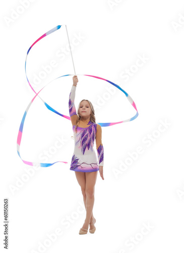 Image of artistic gymnast performs with ribbon