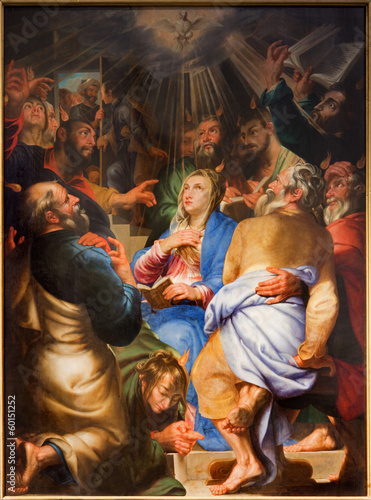 Antwerp - Paint of Pentecost scene in Paulskerk