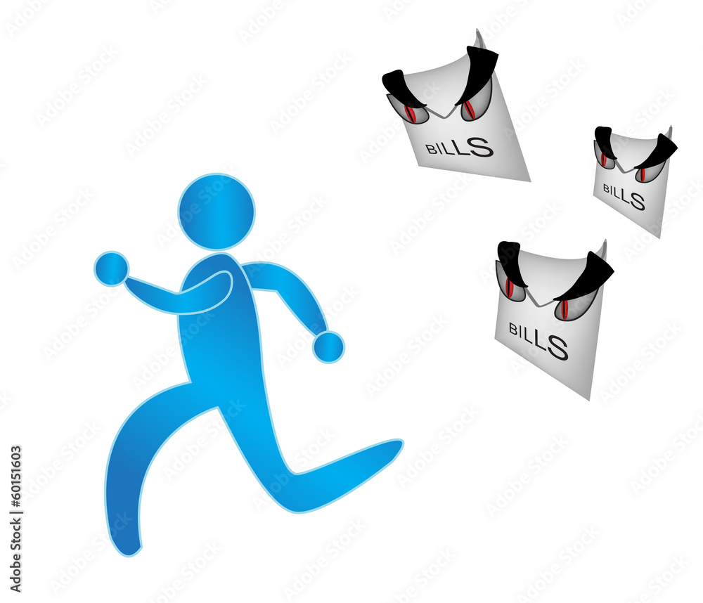 Obraz premium Man running away from bills