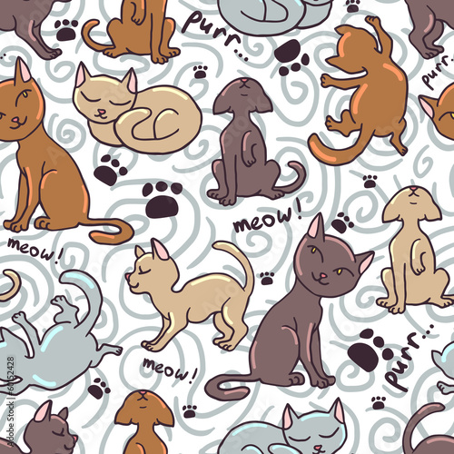 Fototapeta Naklejka Na Ścianę i Meble -  Cute seamless pattern with funny kittens