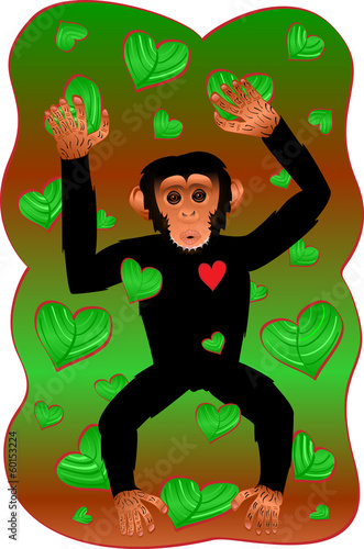 Chimp With Heart Shaped Leaves