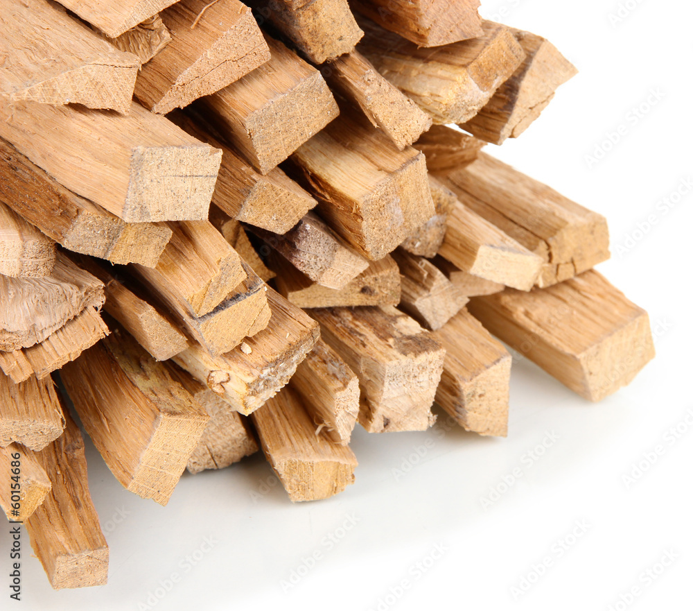 Stack of firewood isolated on white