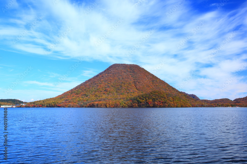 Autumn colours of Mt. Haruna and lake