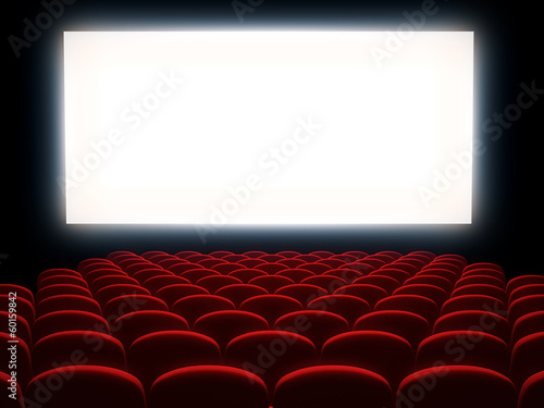 Cinema auditorium with white screen