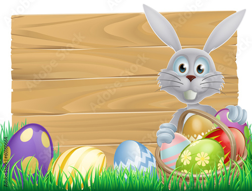 Wooden sign Easter white rabbit