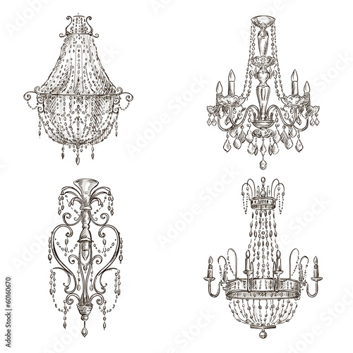 set of four chandelier drawings sketch style photo
