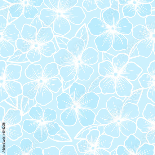 seamless background of white and blue color with contour flowers