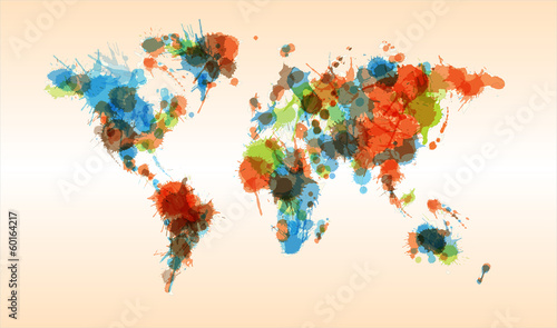Obraz na plátně Grunge colorful world map