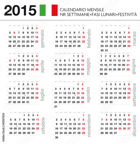 Calendario 2014 ITA mensile festività+settimane+lune