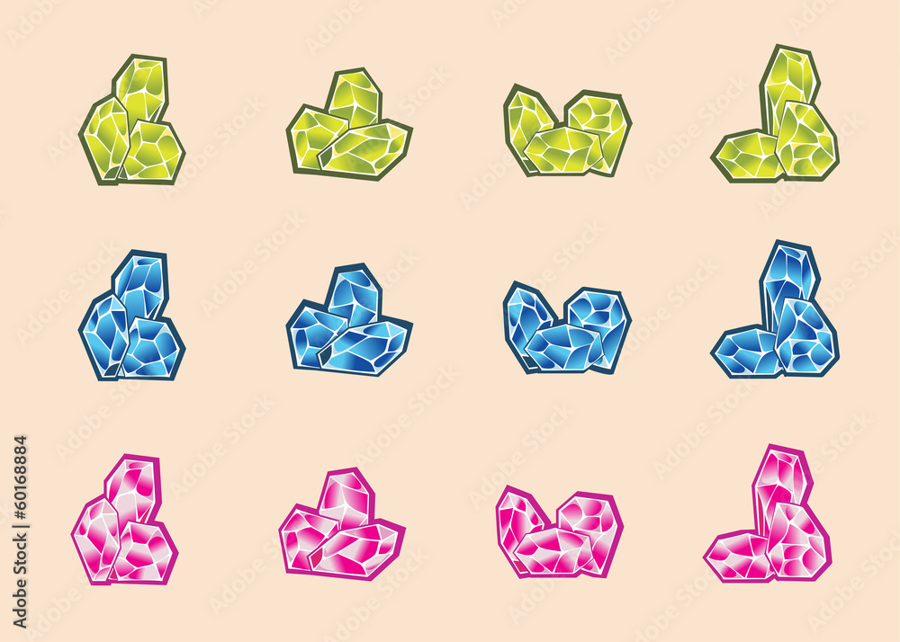 Set of crystals of different colors Set of crystals of different colors