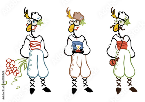 Traditional men from Balkans with bouquet, ring, wine