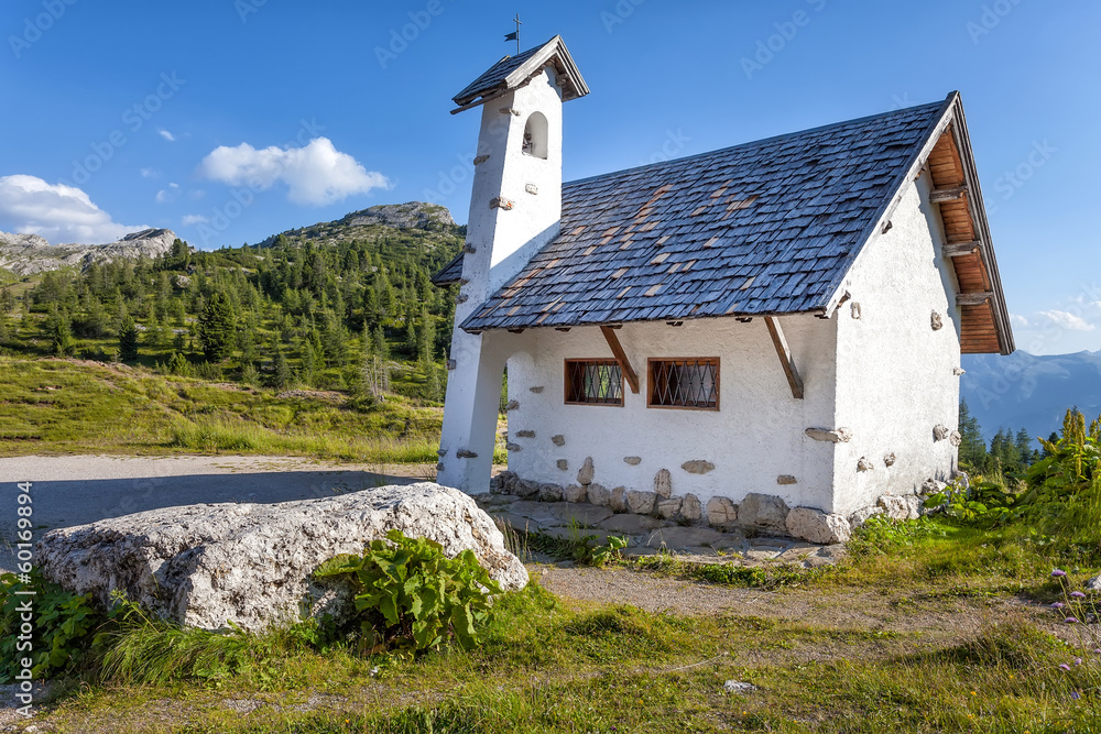 Chapel on the road in the mountains
