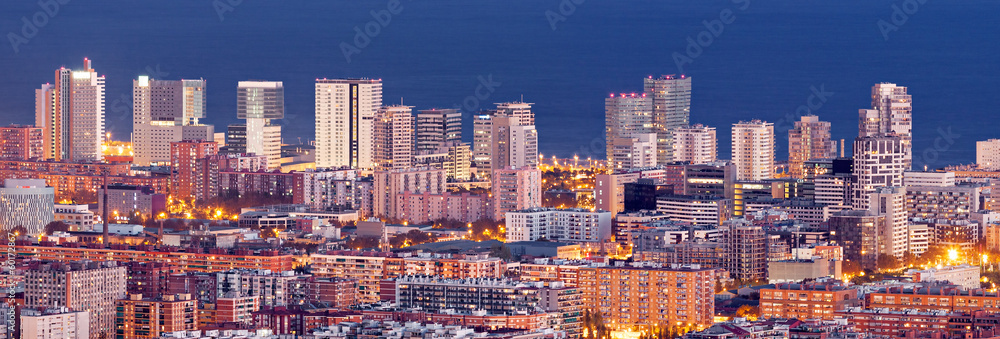 Aerial view of financial district in Barcelona at Blue Hour Aerial view of financial district in Barcelona at Blue Hour