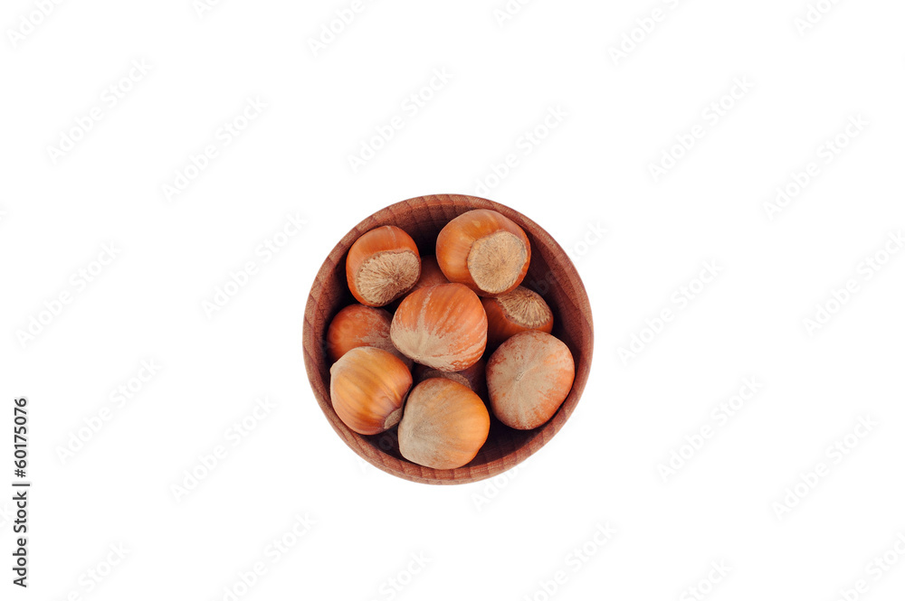 Huzelnuts in a wooden bowl Huzelnuts in a wooden bowl