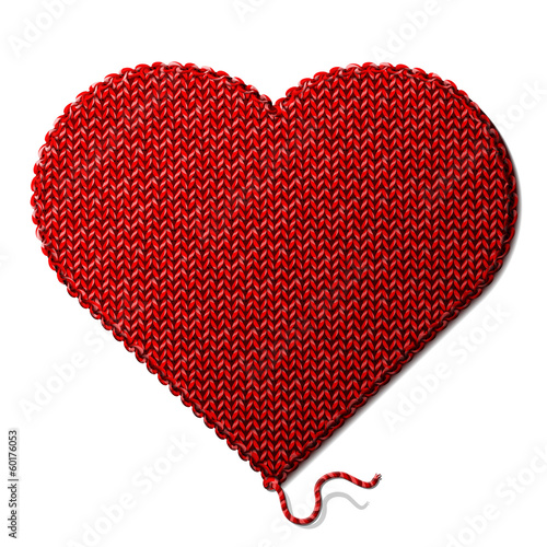 Heart symbol of knitted fabric isolated on white background