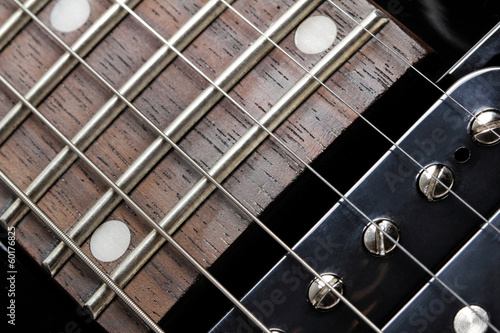 Electric guitar close-up. Neck and humbucker pickup. photo