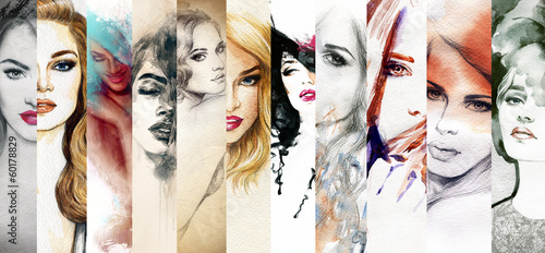 Piękna twarz kobiety. akwarela ilustracja