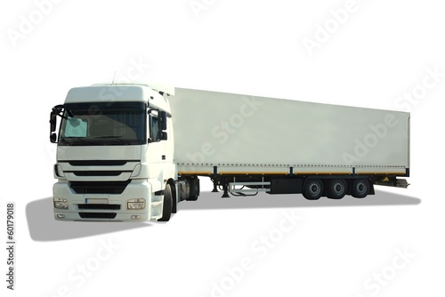 Isolated white truck and trailer