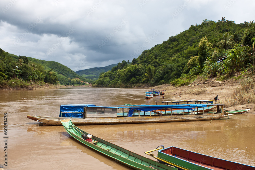 Naklejka premium Typical boats in Laos