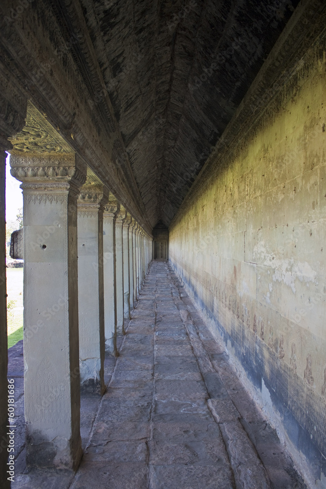 Corridor in Angkor Wat Temple, Cambodia.