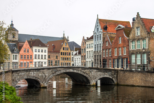 Medieval bridge over canal in Bruges, Belgium