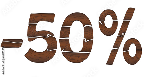 50 Wood percentage icon - isolated on the white. Vector