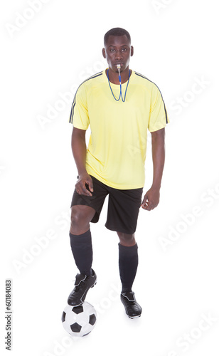 Soccer Referee With Ball And Whistle