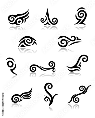 Canvastavla Abstract Maori Koru Tattoo Elements with Reflections