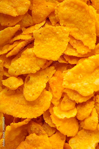 Closeup of corn flakes breakfast morning meal as food background