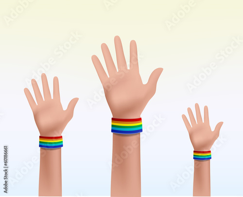 three hands together celebrating the Gay Pride