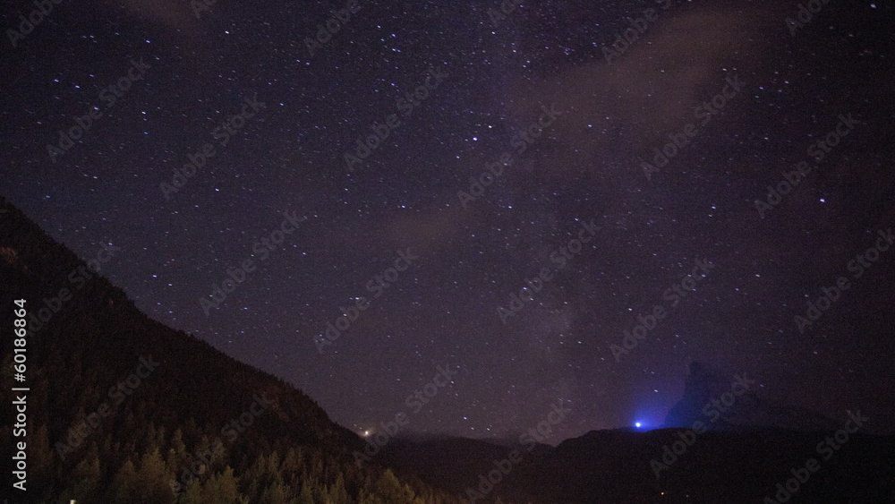 Motion time lapse stars in the night sky over Matterhorn, Zermatt, Motion time lapse stars in the night sky over Matterhorn, Zermatt,