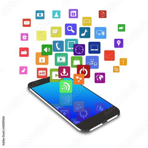 Touch screen mobile phone with colorful application icons,cell p