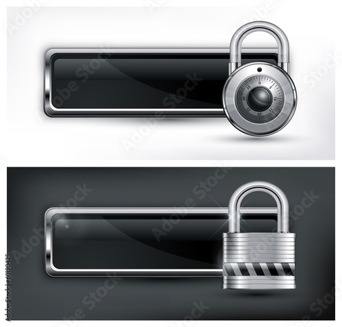 Metallic icon with round and square padlock on black