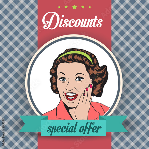 happy woman, commercial retro clipart illustration