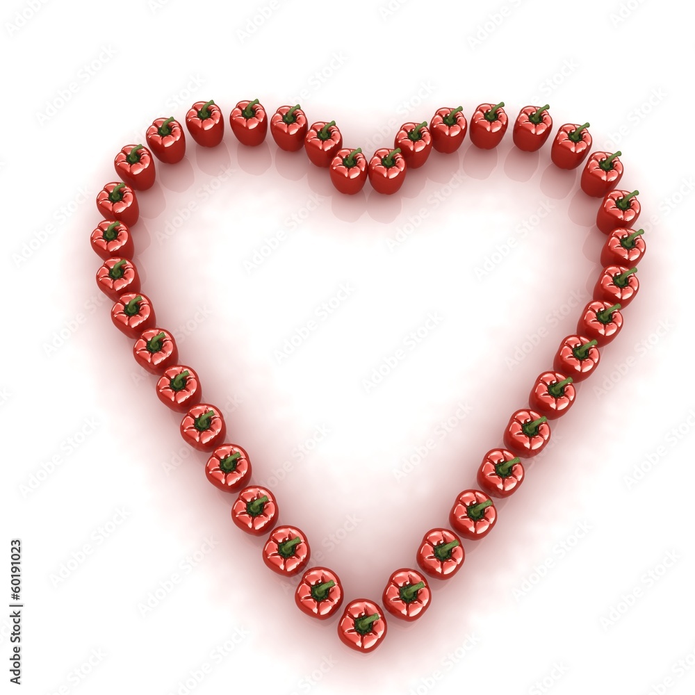 Bulgarian Pepper Heart Shape, On White Background Bulgarian Pepper Heart Shape, On White Background