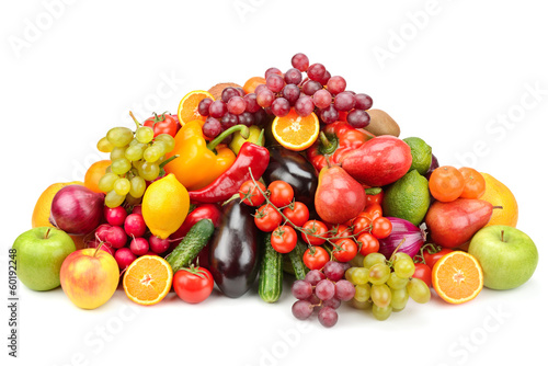 collection fruits and vegetables isolated on white background