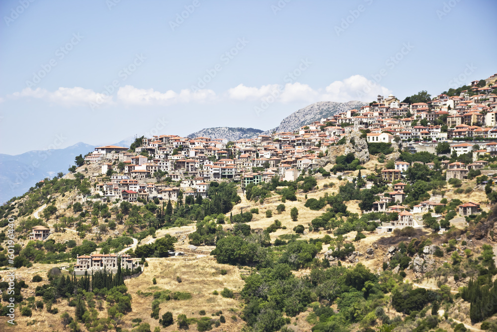Small greek town at hillside