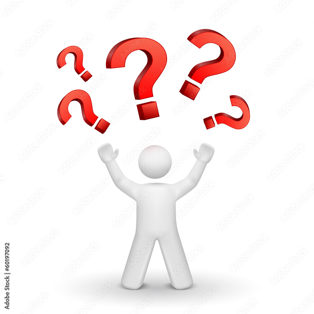 3d person looking up at question mark 3d person looking up at question mark