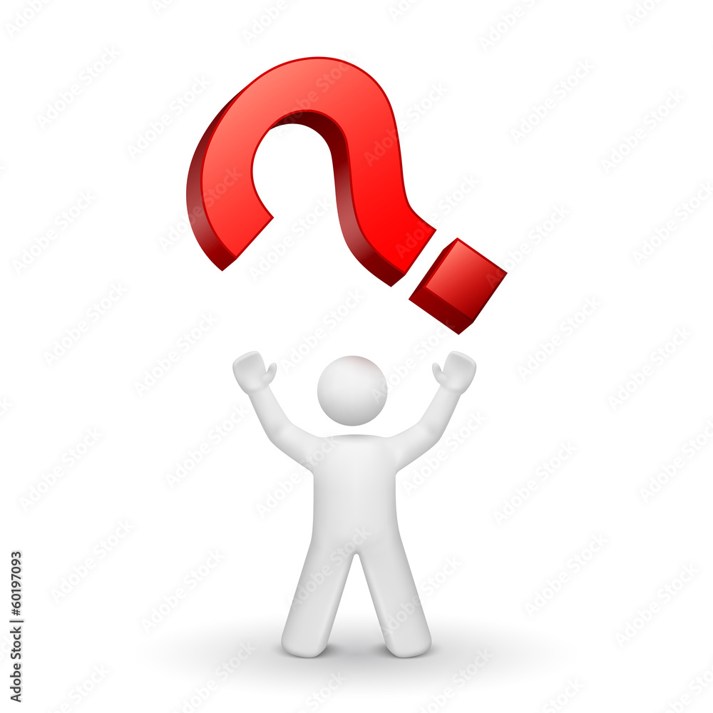 3d person looking up at question mark 3d person looking up at question mark