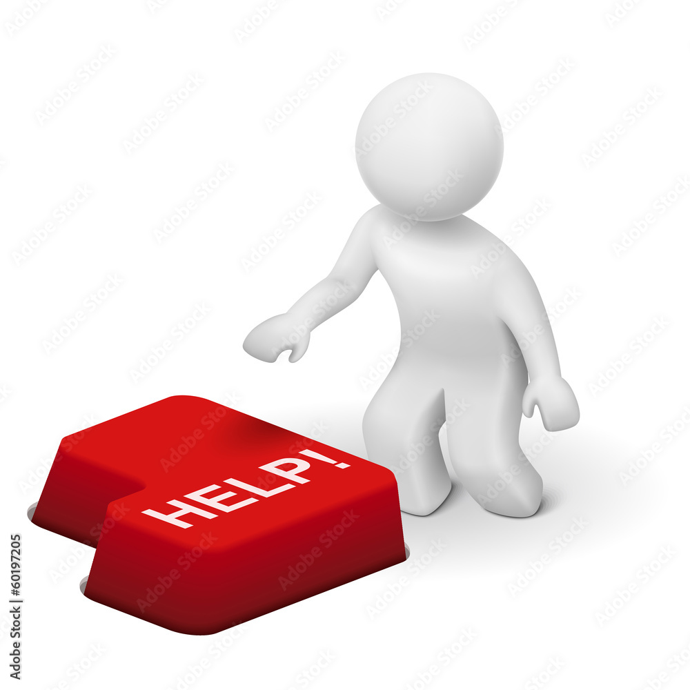 3d man, person with a keyboard and text help 3d man, person with a keyboard and text help