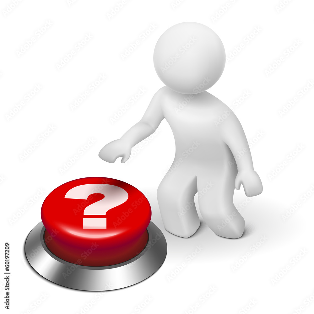 3d man is pushing the question mark button 3d man is pushing the question mark button
