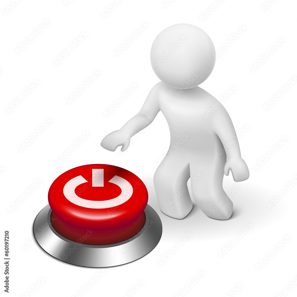 3d human character, person and a button with 3d human character, person and a button with