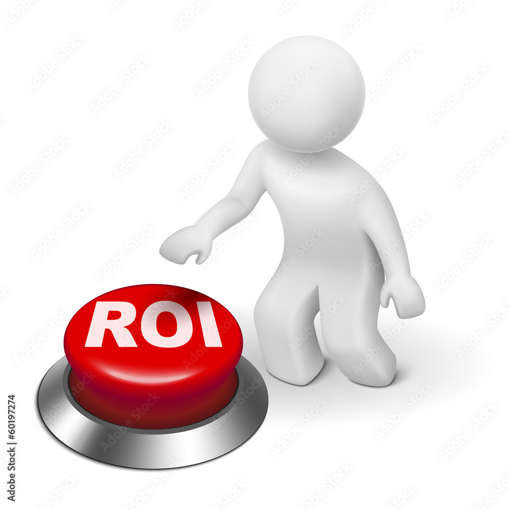 3d man with roi (return on investment) button 3d man with roi (return on investment) button