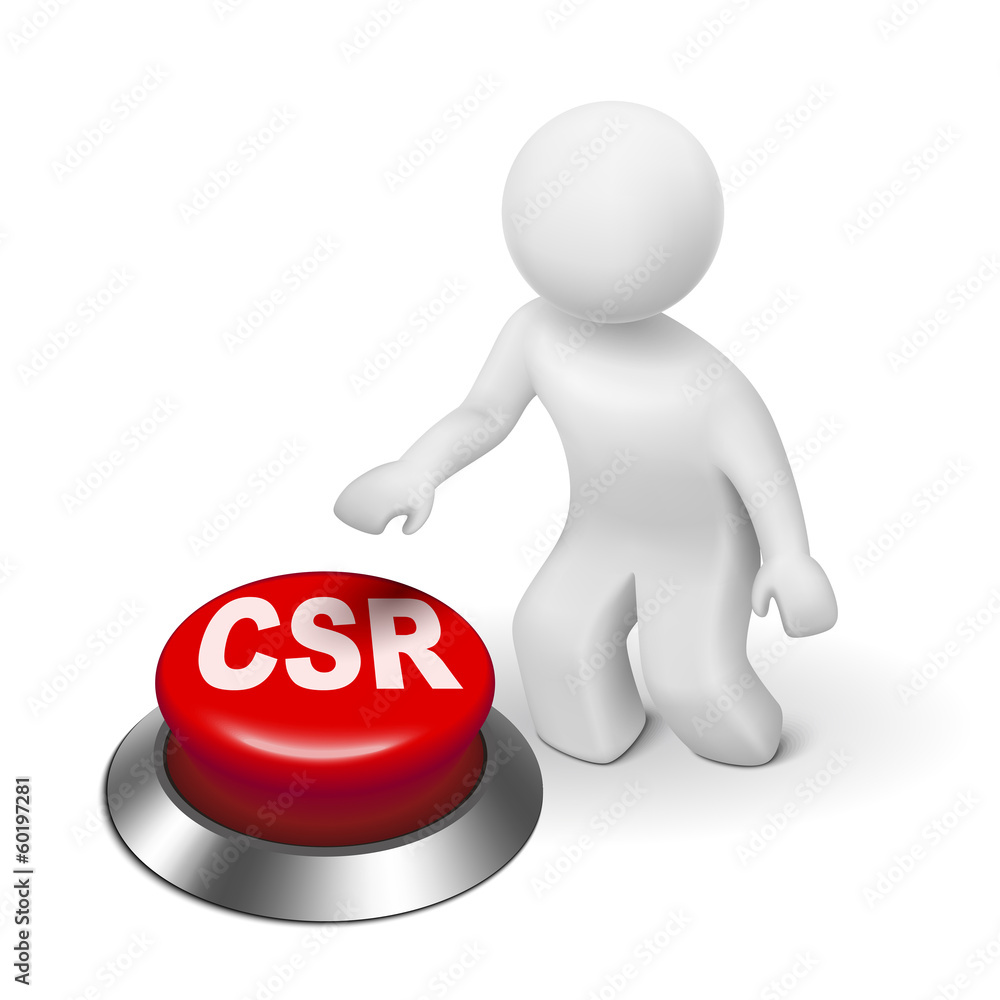 3d man with csr corporate social responsibility button 3d man with csr corporate social responsibility button
