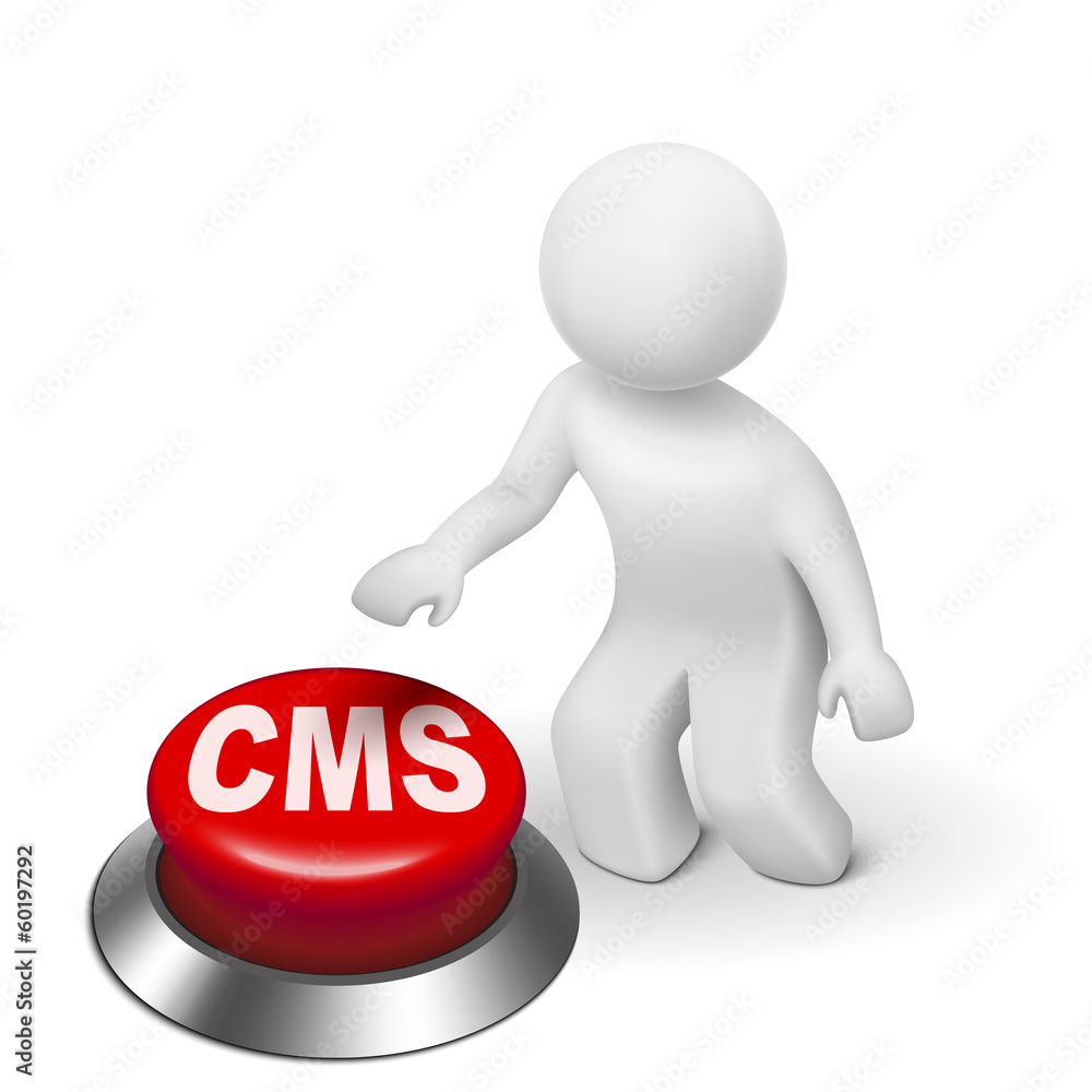 3d man with cms (content management system) button 3d man with cms (content management system) button