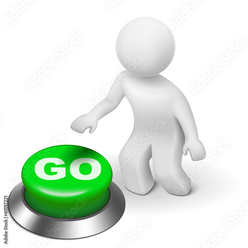 3d man is pushing the GO button