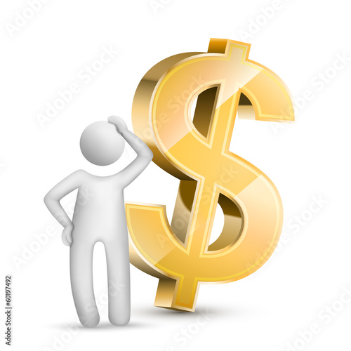 3d man thinking with a Currency symbol