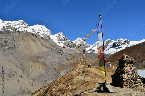 Buddhist prayer flags in the mountains